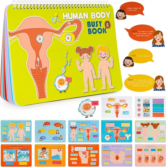 Freebear Montessori Busy Book for Kids, Human Body Anatomy Book for Toddlers, Preshool Kindergarten Learning Activities, Autism Sensory Toys, Gifts for Girls and Boys 4-7 Years- Human Body Procreation