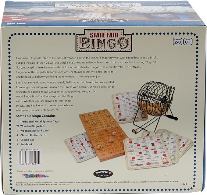 Front Porch Classics State Fair Bingo Deluxe Edition - Craftsmanship for an Authentic Retro-Style Experience - Intergenerational Fun for Friends and Family, 10x11x14 in