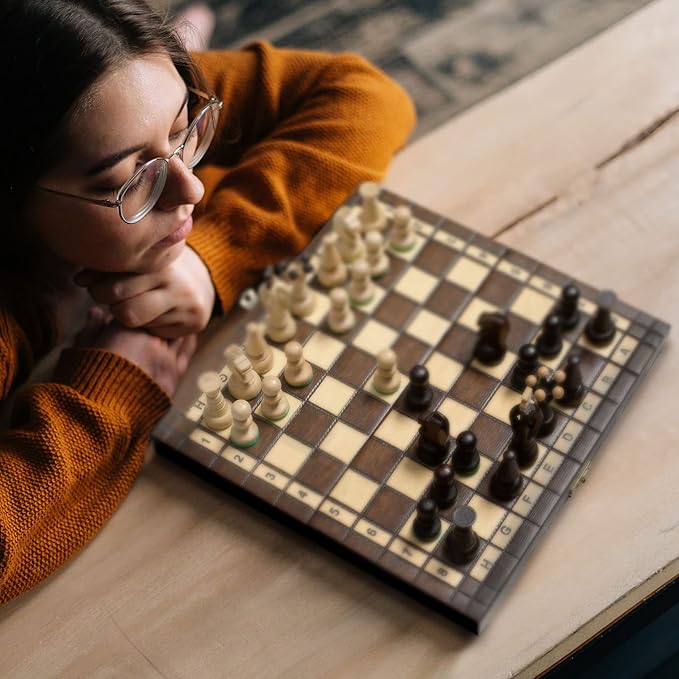 Husaria European International Chess Wooden Game Set, King's Continental - 11.3-Inch Small Size Chess Set with Folding Board and Felt Bottom Chessmen