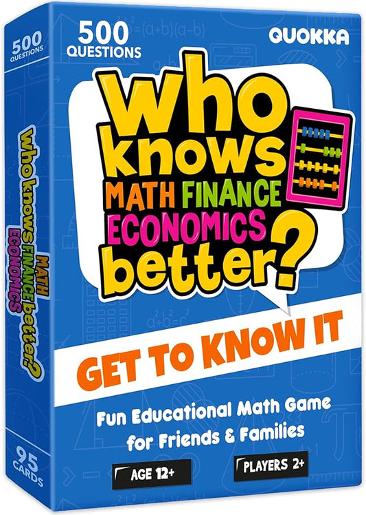 QUOKKA Board Games for Kids 8-12 and Family - STEM Card Game for Kids Age 12+ - Who Knows Math Finance Economics Better? - Educational Quiz with 500+ Questions - Great for Learning and Game Night