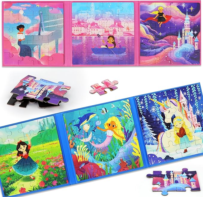 Puzzles for Kids Ages 4-6 Girls 120 Pieces Two-Book Travel Puzzles for Kids 3-5 Airplane Car Road Trip Activities Games Toys 3 4 5 6 7 8 Year Old Girls Gift
