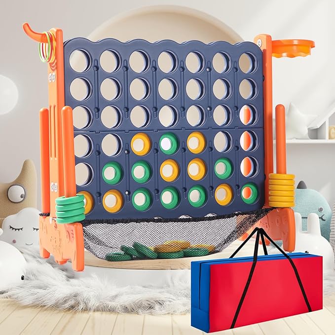 Giant 4 Row Game with Carrying Bag and Mesh Fabric .Giant 4-to-Score Game Set Suitable for Indoor and Outdoor Holiday Parties and Family Gatherings.（Dark Orange）