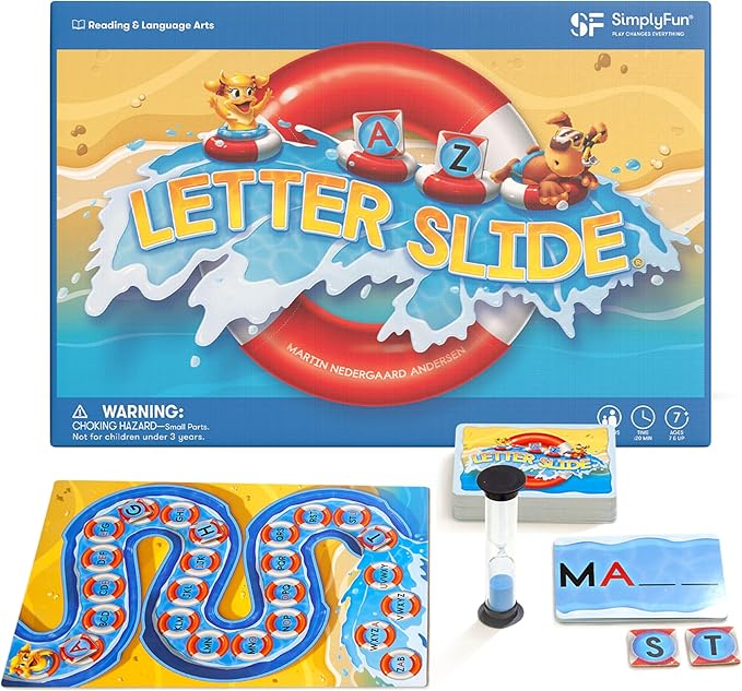 SimplyFun Letter Slide - Enhance Vocabulary and Language Skills with This Educational Game, Focused on Spelling, Consonants & Vowels, Fun for 2-4 Players, Ages 7 & Up
