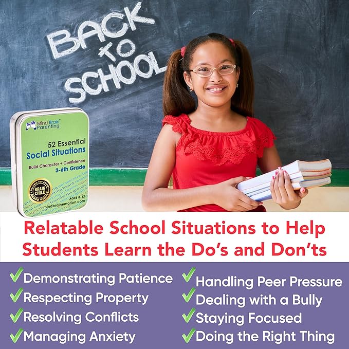 52 Essential Social Situations - Social Skills Activities for Kids (3-6th Grade) - Social Emotional Learning & Growth Mindset for Family, Classroom, Counseling - Conversation Card Games for Kids 8-12
