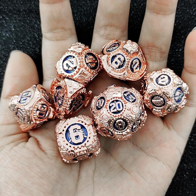 Geakeeper Construct D&D Dice, Metal DND Dice Set, 7Pcs Polyhedral Dragon Metallic D&D Dice with Gift Case for Dungeons and Dragon Game, RPG Role Playing Table Game Gifts (Red Copper Blue)