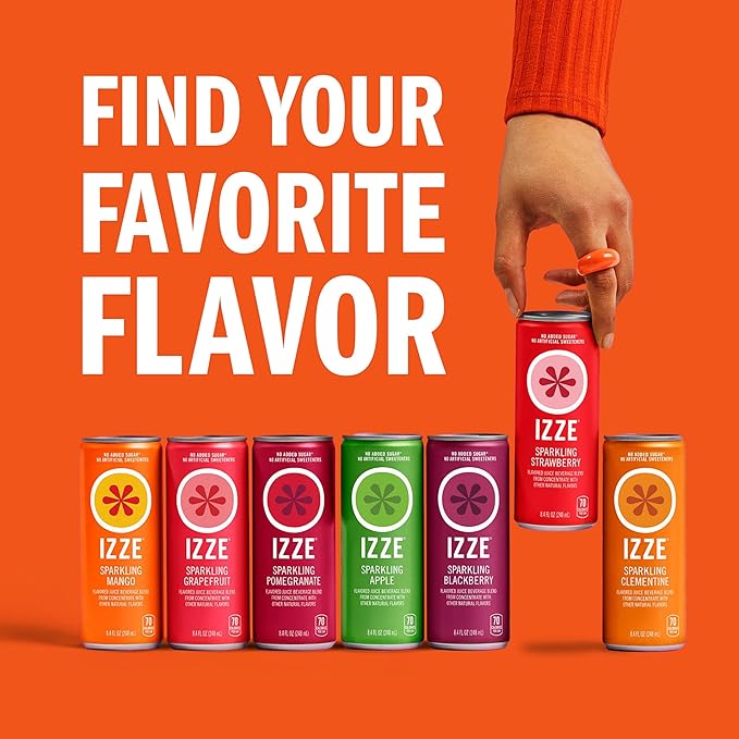 IZZE Sparkling Juice Beverage Blend, Mango, No Sugar Added, 8.4 FL OZ, 24 Cans