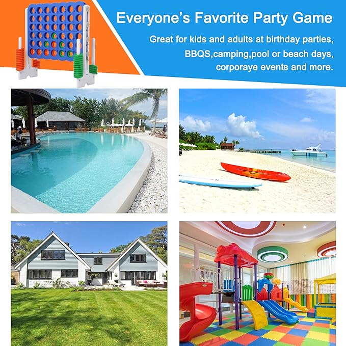 Giant 4 Connect in a Row Game, Height Adjustable Jumbo Yard Games for Kids and Adults Outdoor Play, Backyard Large Four Connect Floor Games, Patent Authorized (Blue/White)