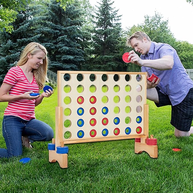 26X22In Giant Wooden 4 in a Row Game, Outdoor Yard Game for Famlies Adults, 42 Pcs Chips & Durable Carrying Bag, Halloween Christmas Party Gifts for Lovers