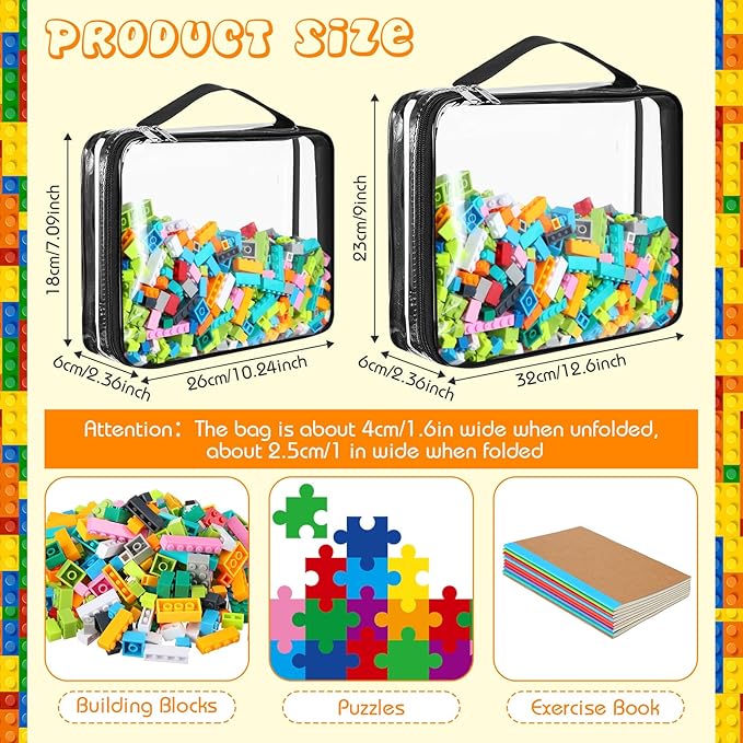 Sanwuta 6 Packs Toy Storage Bags, PVC Organizing Case Bags with Zipper, Waterproof Toy Container for Board Games, Building Blocks, Puzzles, Small Toys and Kids Books(Large, Small,Clear)