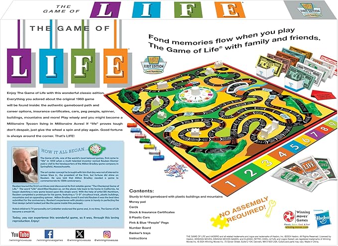 The Game Of Life With 1960 Artwork & Gameplay, Winning Moves Games USA, Classic Game: Original 1960's Version, Spinner, Mountains, Insurance, Career Options, Marriage, etc. 2-6 Players Age 10+