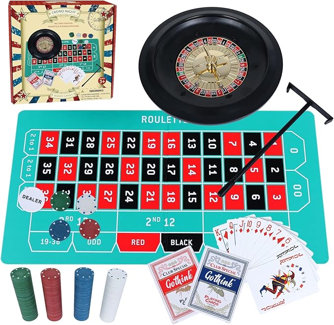 GOTHINK Roulette Wheel Game Set, Includes Roulette and Texas Hold’em Poker, Perfect for Parties and Holidays, Get for a Fun Casino Night! (Classic)