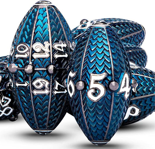 ARUOHHA DND Metal Dice Black Blue Dragon Egg Dice with Metal Box, Role Playing Game Polyhedral D and D Dice Set D20 D12 D10 D8 D6 D4