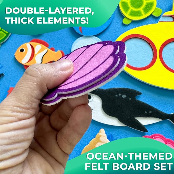 QUOKKA Ocean Felt Board for Kids 3-5 Years Old - Social Emotional Preschool Learning Activities for Ages 2-4 - Educational Flannel Toy for Toddlers 1-3 - Emotion Skills Speech Therapy Gift, Large