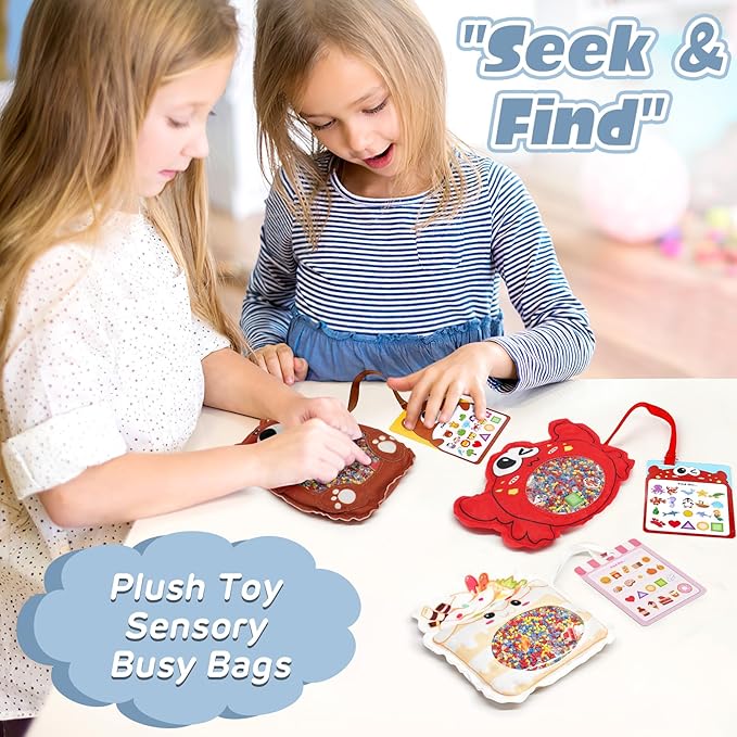 Joyreal Hide and Seek Busy Bag- 3 Pack Seek and Find Hidden Object Game, Sensory Hidden Object Search Problem Solving Travel Game for Kids 3+, Including Alphabet, Food, Fish, Animal (3)