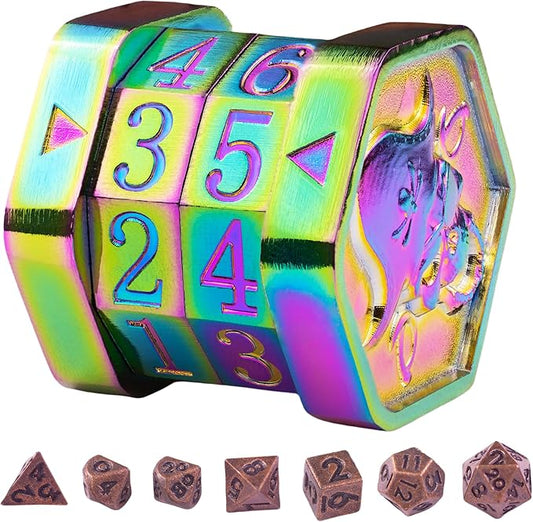 MTG Life Counter Wheel Metal Life Counter MTG Tracker, Mini Dice Set, Gift Box Packaging for Cards, MTG Compatible Board Games, DND Game Accessories (Colorful)