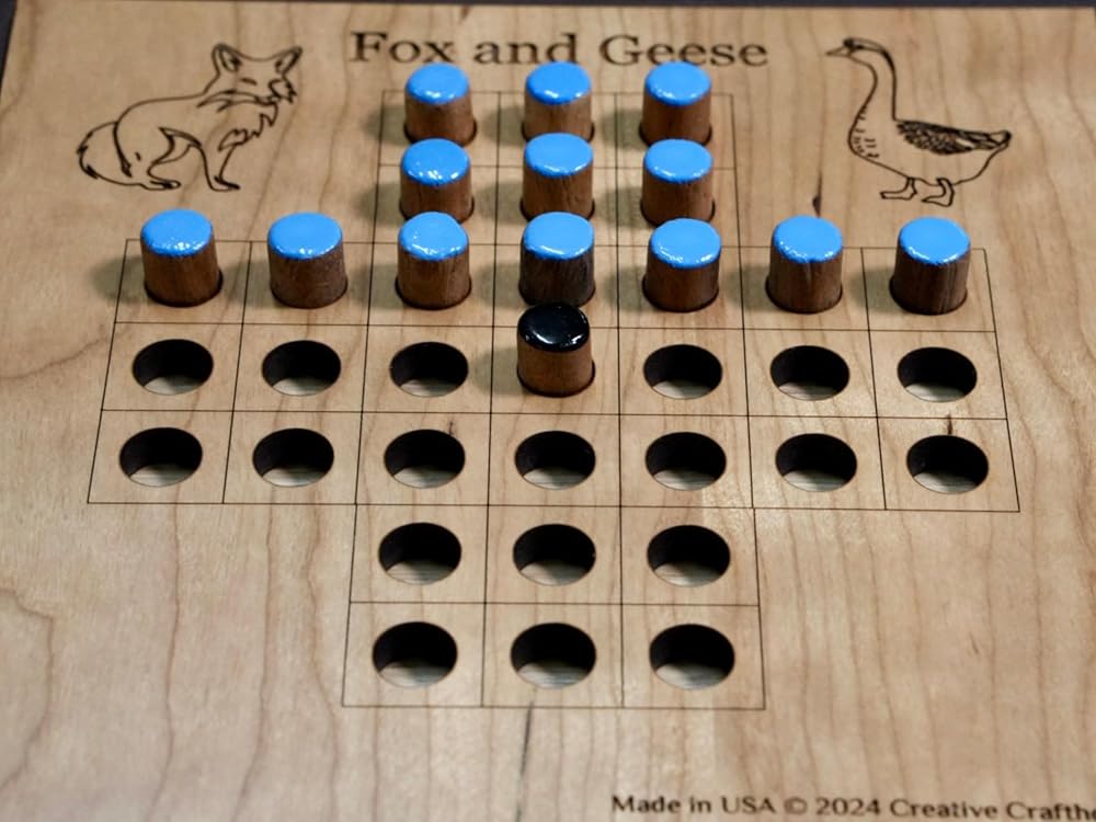 Handcrafted Fox and Geese Game Board Set - 6" x 6" with Wood Travel Cover - Classic Strategy Game for All Ages - Inspired by Centuries of Tradition