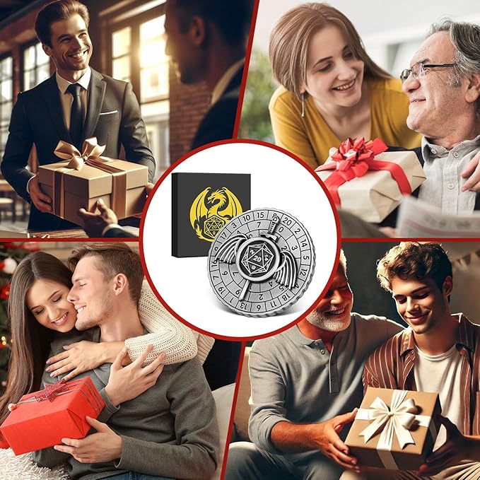 Spinner DND Dice, 7-in-1 Fighters Swords Metallic D&D Dice, Fighters Swords Roulette Dice Spinner for DND Dice Set, DND Gifts with Gift Box, Role Playing Board Game Accessories, Dark Silver