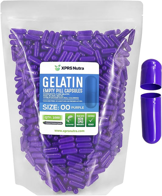 XPRS Nutra Size 00 Empty Capsules - 1000 Count Empty Gelatin Capsules - Pills DIY Capsule Filling - Fillable Pill Gel Caps for Do-It-Yourself Supplements (Purple)