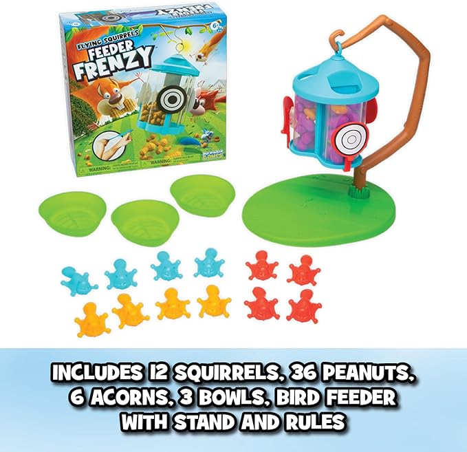 Flying Squirrels Feeder Frenzy Board Game – Kids Games, Family Games for Kids and Adults, Board Games for Family Night, Multi-Player Board Games, Aim & Release Nuts to Win, Ages 6+