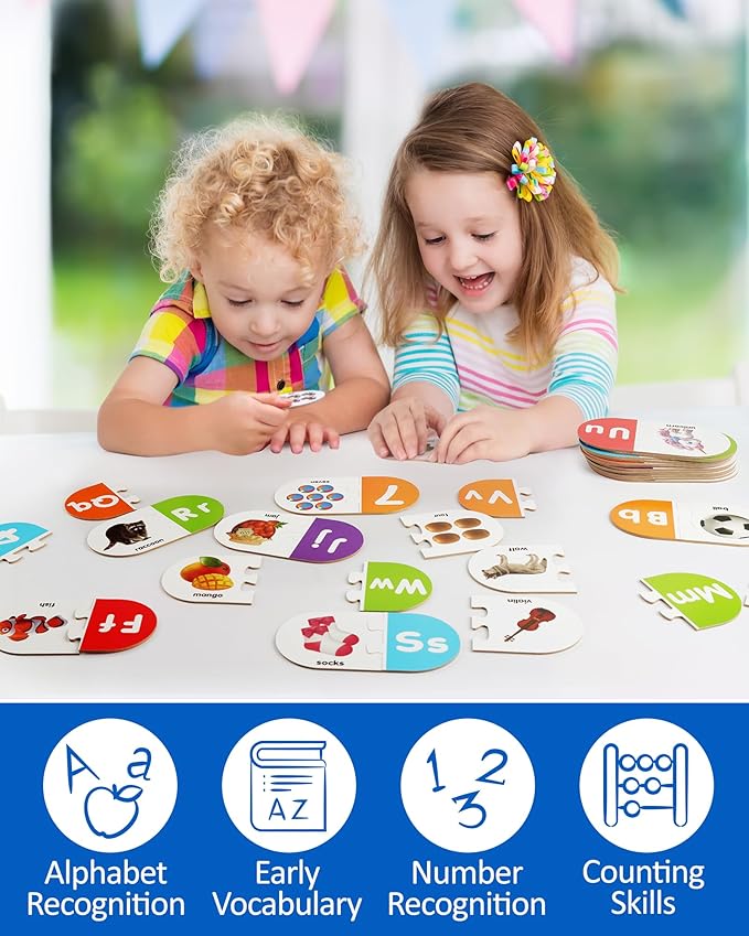 Coogam Learning Alphabet Matching Game, 36pcs Self-Correcting Sight Words Letter Number Cards, Fine Motor Educational Montessori Toy for Preschool Kindergarten 3 4 5 Years Old