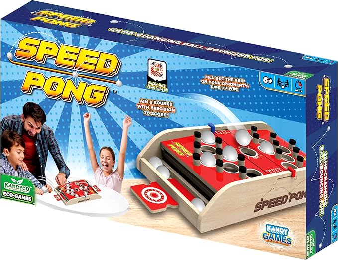 Speed Pong - Ball Bouncing Table Top Game for All Ages, Wooden 2-Player Challenge Game, Fun for Kids & Adults, Perfect for Parties & Family Gatherings