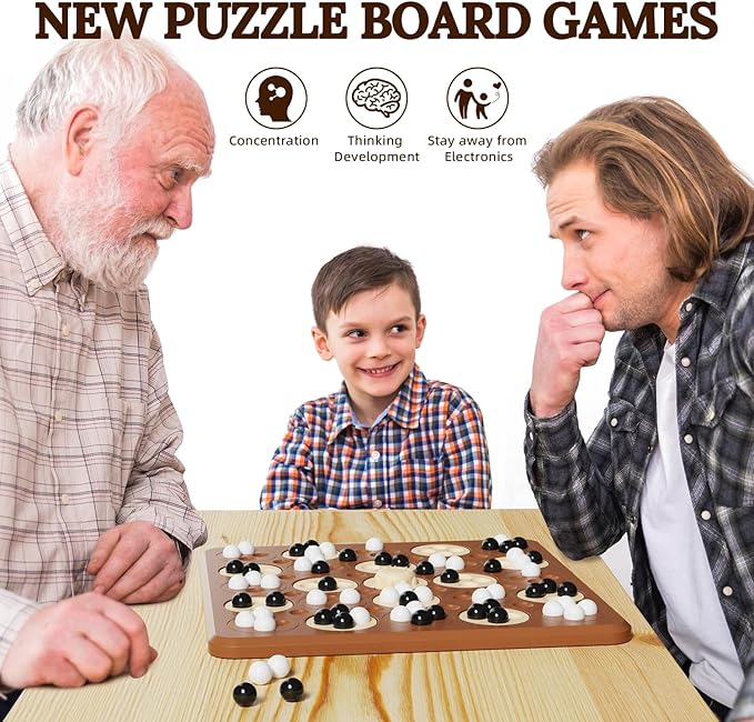 Magnet Game, Magnetic Game Chess, Board Games for Kids 6-8-12, 2 in 1 Multiplayer Family Board Games, Magnet Chess Games with 36 Magnetic Pieces, Connect 5 Piece with 120 Plastic Pieces (Brown)