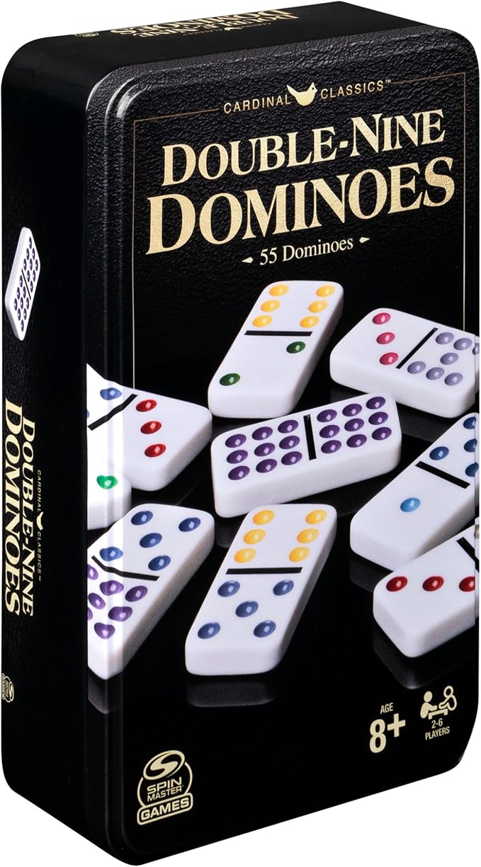 Double Nine Dominoes Set in Storage Tin, for Families and Kids Ages 8 and up