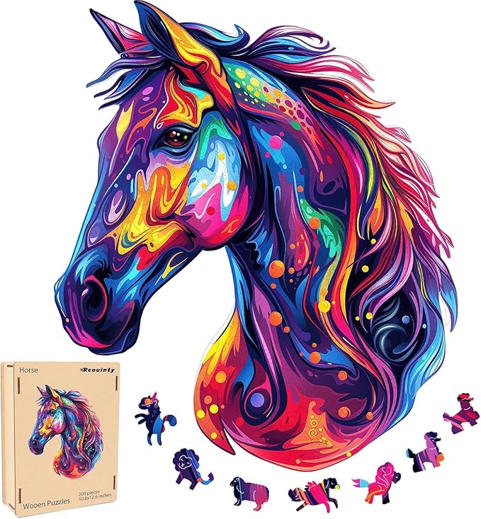 Puzzles for Adults 500 Pieces, Cool Horse Liberty Wooden Jigsaw Puzzles 15.8 * 18.3in, Unique Shape Animal Adult Gifts, Irregular Wood Puzzles Best Gift for Adults Family Game