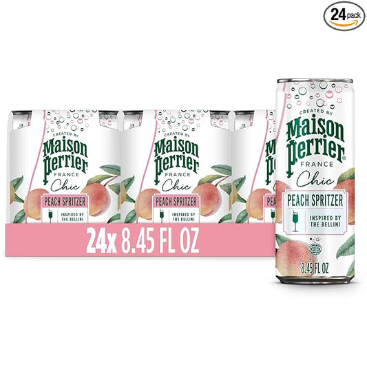 Maison Perrier Chic Peach Spritzer Flavored Sparkling Beverage, Low Calorie, Mocktail, 24-Pack