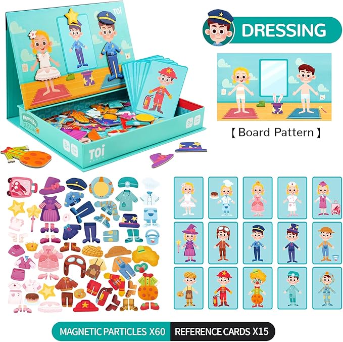Toi Kids Magnet Toys Magnetic Jigsaw Puzzle Boxes with Game Board for Kids Ages 3-8, Preschool Tabletop Toy for Toddlers, Portable Travel Game, Dressing