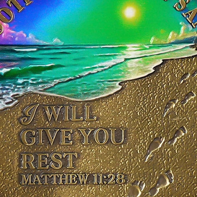 Beach Footprints Religious Coin – Inspirational Bible Verse Medallion for Faith-Based Gifts, Spiritual Encouragement for Men & Women