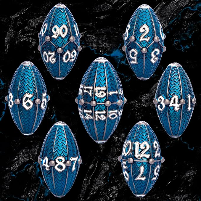 ARUOHHA DND Metal Dice Black Blue Dragon Egg Dice with Metal Box, Role Playing Game Polyhedral D and D Dice Set D20 D12 D10 D8 D6 D4