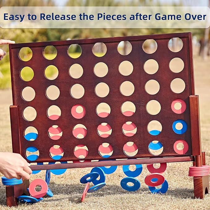 Vintage 26X22In Giant Wooden 4 in a Row, Outdoor Yard Game for Adults Famliy, with 42 Pcs Chips & Durable Carrying Bag, Halloween Christmas Party Game Gifts for Lovers
