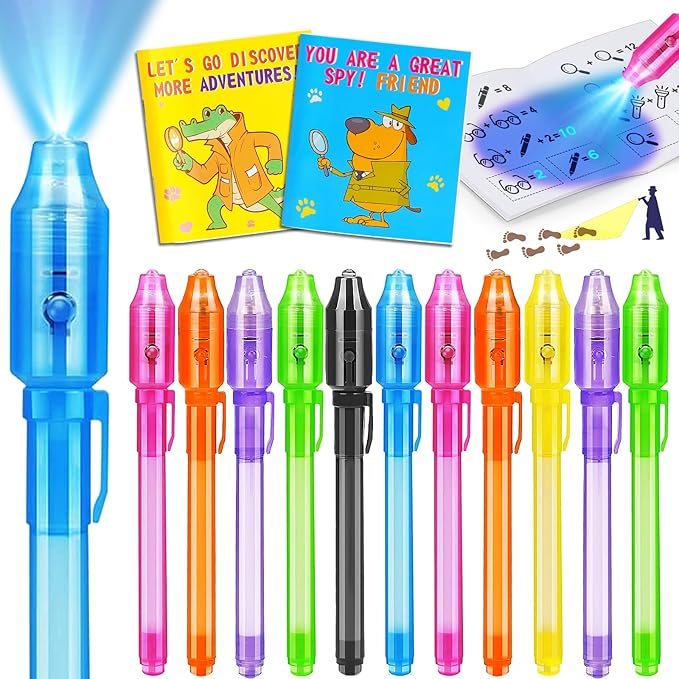 16PCS Invisible Ink Pen with UV Light & Notebook for Kids, Party Favors for Kids 4-8 8-12 Goodie Treat Bag Stuffers Classroom Treasure Box Toys Student Prizes Bulk Birthday Return Gifts for Boys Girls