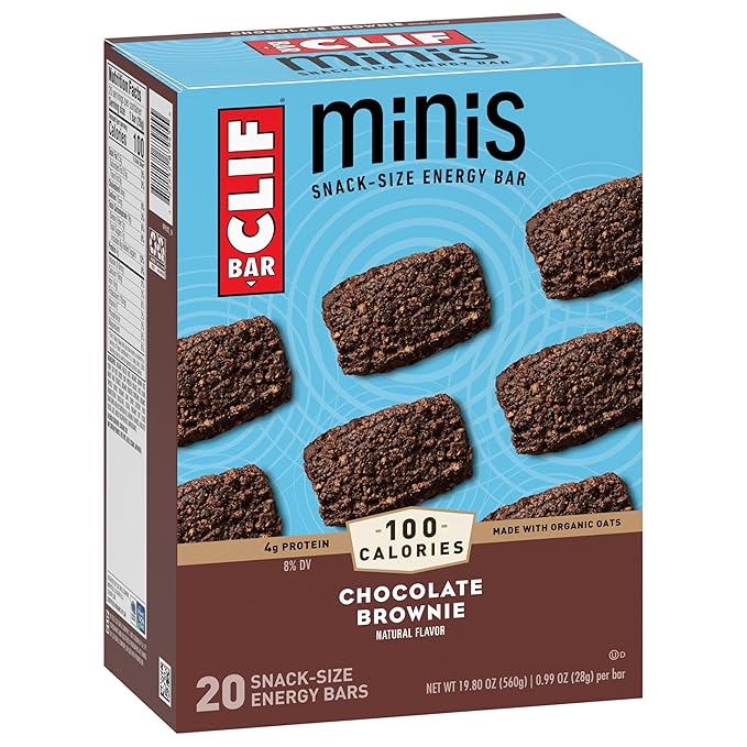CLIF BAR Minis - Chocolate Brownie Flavor - Made with Organic Oats - 4g Protein - Non-GMO - Plant Based - Snack-Size Energy Bars - 0.99 oz. (20 Pack)