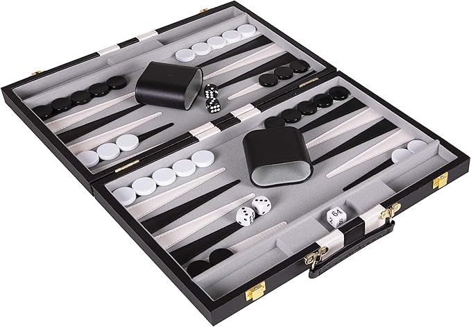 Backgammon Set 18 inch, Large - Classic Board Game for Adults and Kids with Premium Leather Case - Includes Strategy & Tip Guide (Black)