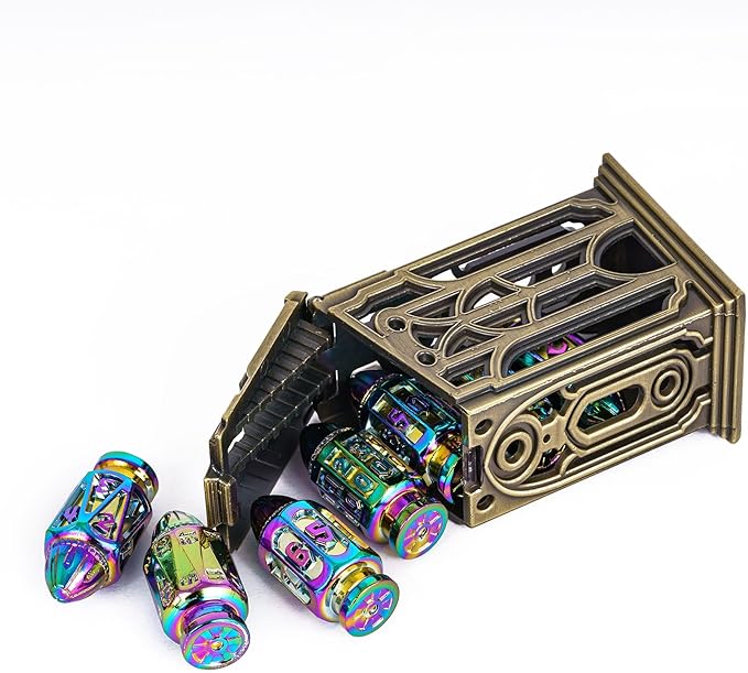 UDIXI Metal DND Bullet Dice Set with Unique Container, 7-Die Polyhedral Dice Set Cool Style for D&D, Role Playing Game or Other Tabletop Games（Colorful）