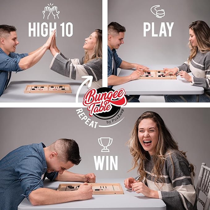 Fast Sling Puck Game - Test Your Speed and Accuracy with This Fast-Paced Wooden Air Hockey Board Game - Guaranteed Fun for Family Night or Friends Party
