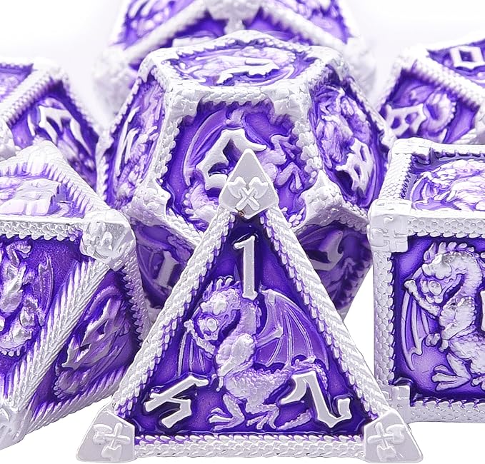 AUSTOR 7-Die Metal DND Dice Set Dungeons and Dragons Polyhedral Roll Playing Dice with Box D20 D12 D10 D% D8 D6 D4 for Pathfinder MTG RPG Board Games