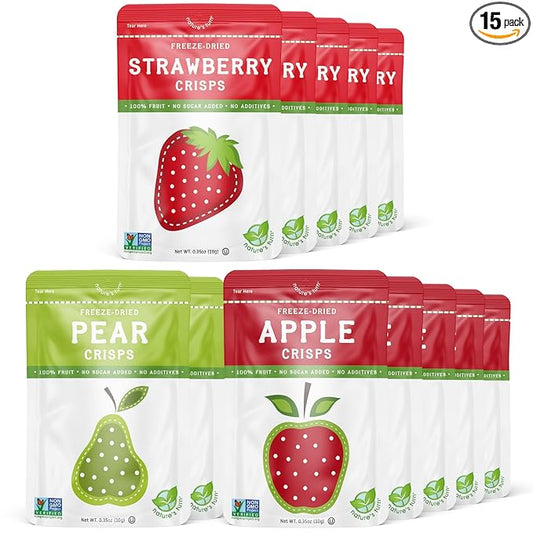 Nature’s Turn Freeze-Dried Fruit Snacks, Snack Size Variety, Pack of 15 (0.35 oz Each)