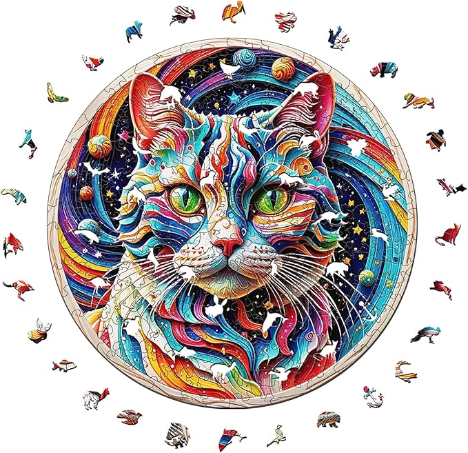Wooden Puzzle for Adults – Unique Cat-Shaped Jigsaw, Animal Desgin Brain Teaser for Kids & Teens, 200 Pieces, 10"x10", Ships as Whole Puzzle Board (No Loose Pieces), Gift-Ready Box, Fun Family Game,