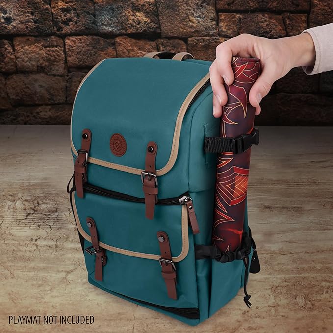 ENHANCE Designer Edition TCG Backpack - MTG Deck Bag Card Binder Space, TCG Deck Box Storage, MTG Playmat Holder - Card Storage Compatible with Magic the Gathering, Pokemon, Lorcana (Canvas Green)