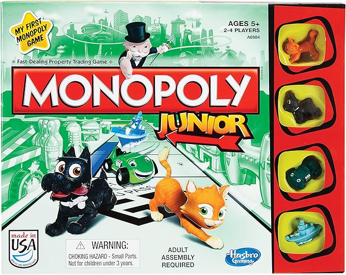 Hasbro Gaming Monopoly Junior Board Game for Kids Ages 5 and Up, 2-4 Players, Family Games