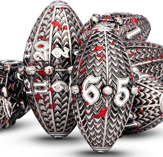 ARUOHHA DND Metal Dice Blood Splatter Dragon Egg Dice with Metal Box, Role Playing Game RPG Polyhedral D and D Dice Set D20 D12 D10 D8 D6 D4