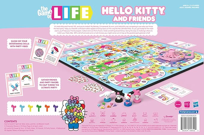The Game of Life: Hello Kitty and Friends Board Game, Collect Apples and Buy Bows on The Way to The Ultimate Party, Play as Hello Kitty, Kuromi, & More, Officially Licensed Collectible & Merchandise