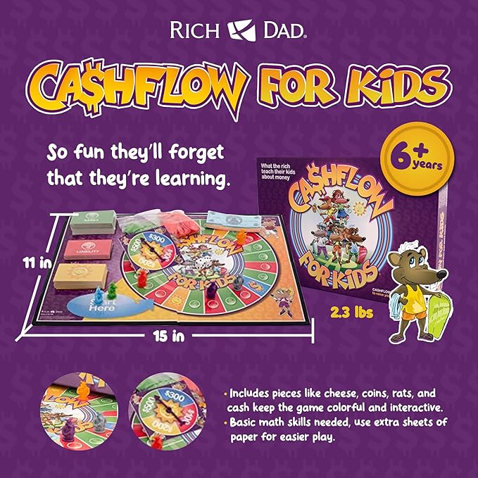 Rich Dad Cashflow Board Game for Kids, Children's Edition, Up to 6 Players, Ages 6+