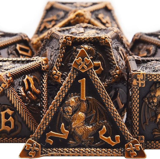 AUSTOR 7-Die Metal DND Dice Set Dungeons and Dragons Polyhedral Roll Playing Dice with Box D20 D12 D10 D% D8 D6 D4 for Pathfinder MTG RPG Board Games