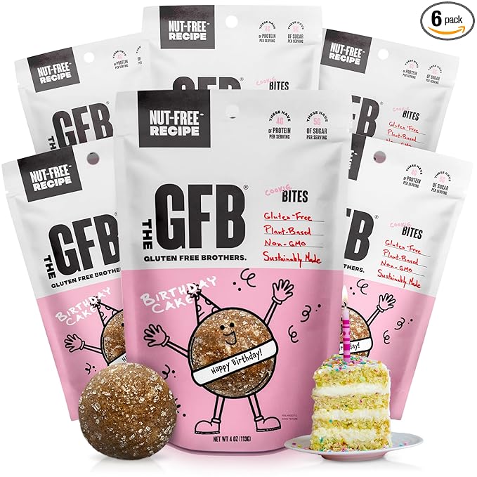 The GFB Birthday Cake Cookie Protein Bites - Allergen Friendly & Nut Free - Gluten Free, Plant Based, Non GMO, Sustainably Made – Ridiculously Tasty, Healthy, Protein Energy Balls, 4 oz (6 Count)