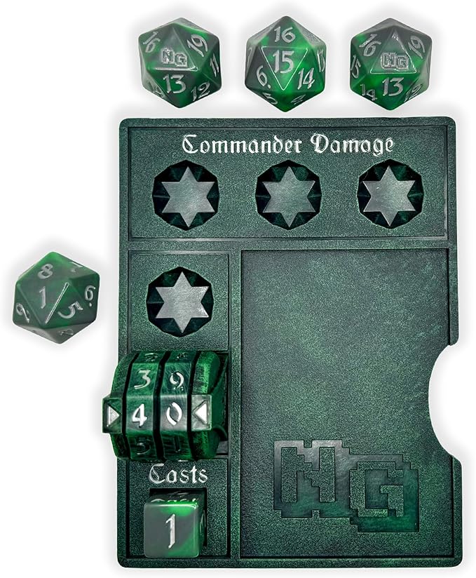 NERD GEAR Commander Essentials Kit - Ultimate Accessory for MTG Commander EDH - MTG Command Zone Tray - Health Counter - Spin Down Dice - Dry Erase Tokens (Midnight Forest)