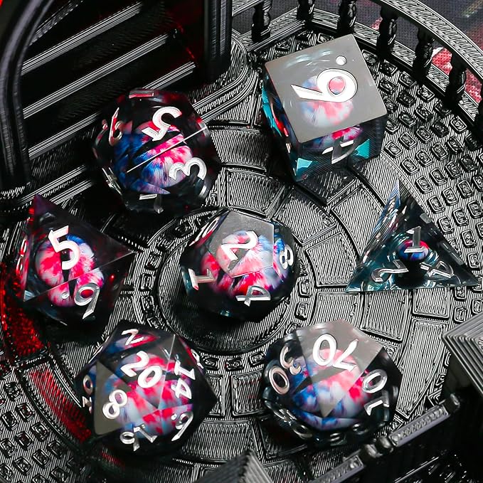 Sharp Edge Dice Set,Liquid Core Dragon Eye Dice for DND RPG Role Playing Table Games